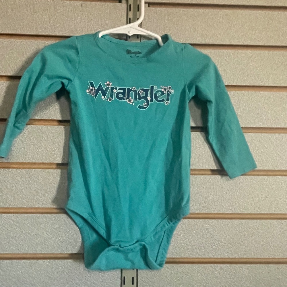 Wrangler‎ Baby Girl Teal Floral Logo Long Sleeve Bodysuit Onesie 6-9 Months